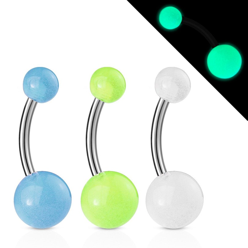 Bauchnabelpiercing aus Titan mit selbstleuchtenen Kugeln aus Acryl