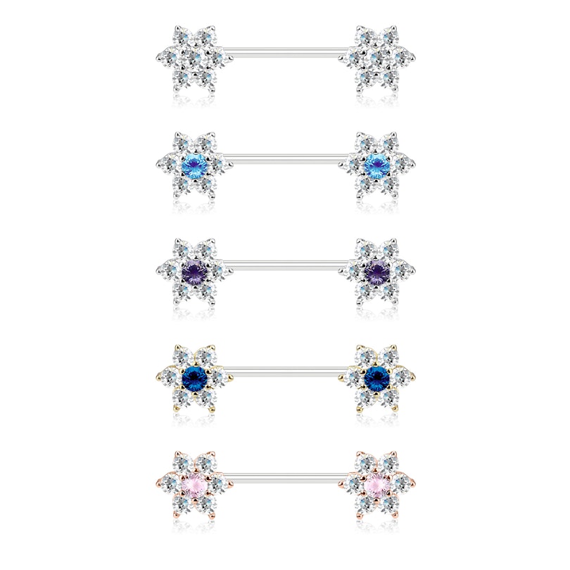 Brustwarzenpiercing mit Blumen aus Stein