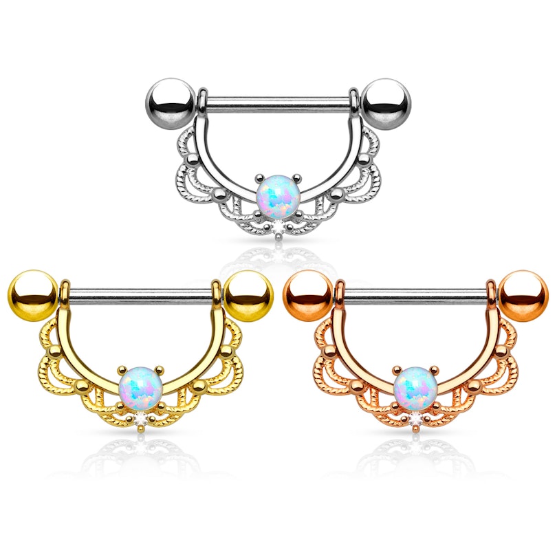 Brustwarzenpiercing mit Filigranmuster und Opalstein