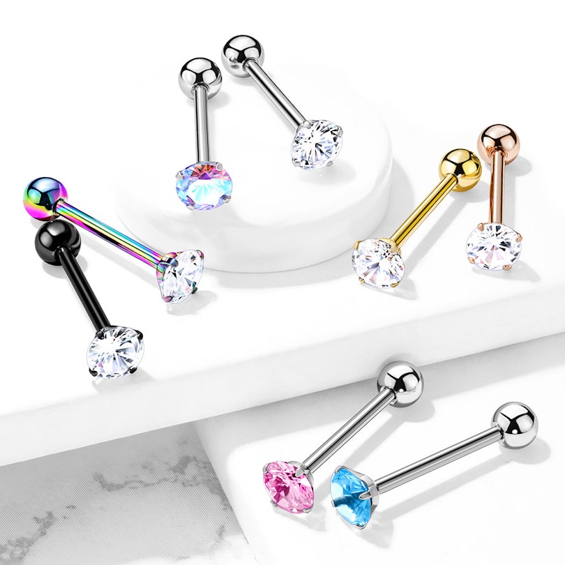 Zungenpiercing mit fixiertem runden Stein