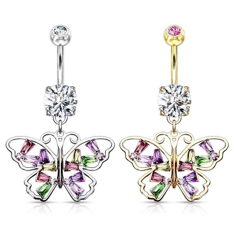 Bauchnabelpiercing mit multifarbenem Schmetterling