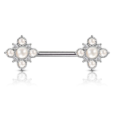 Brustwarzenpiercing mit Blume aus Perlen