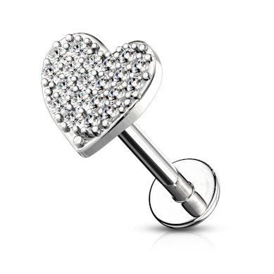 Labret mit Innengewinde und steinbesetztem Herz