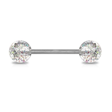 Zungenpiercing aus Titan mit Glitzerkugeln