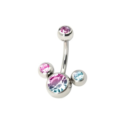 Bauchnabelpiercing mit vier Steinen in beliebiger Farbe