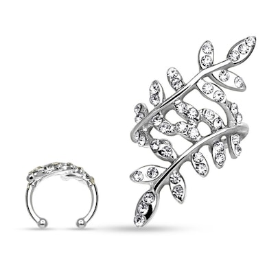 Earcuff mit steinbesetzten Blättern