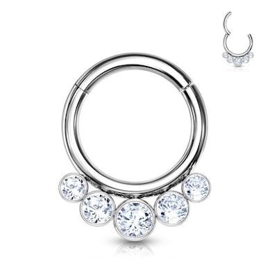 Titanring mit Scharnier und fünf Edelsteinen