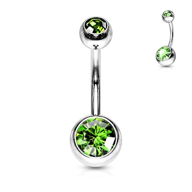 Bauchnabelpiercing aus Chirurgenstahl mit verschieden farbigen Steinen.