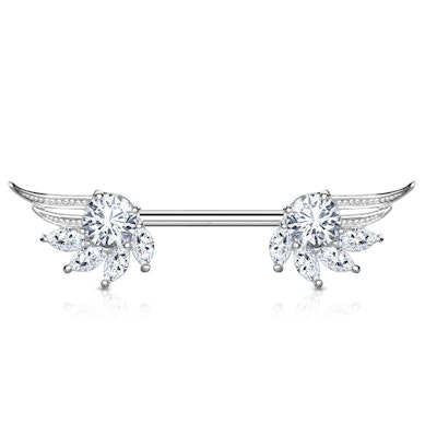 Brustwarzenpiercing mit Engelsflügeln und marquise geschliffene Steinen