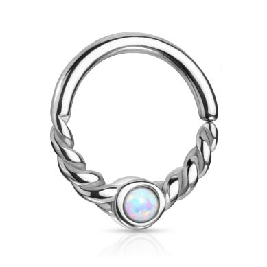 Ring mit verdrehtem Halbkreis und einem Opal