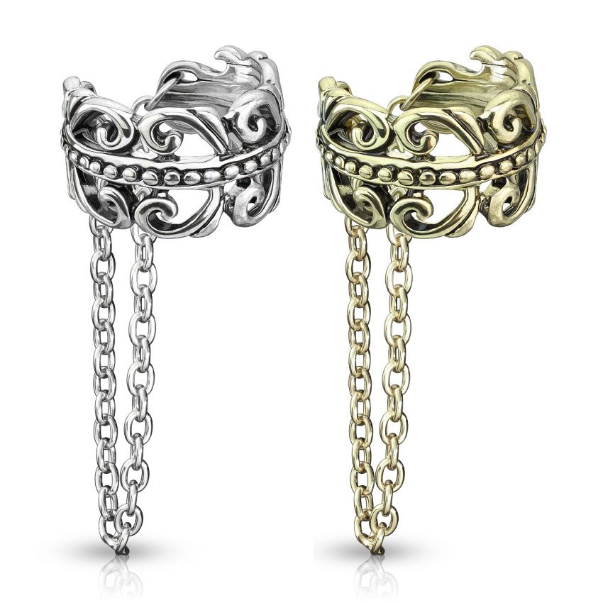 Earcuff mit keltischen Herzen und einer Kette