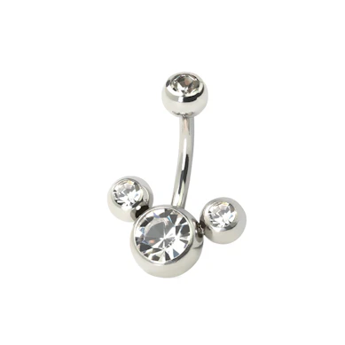 Bauchnabelpiercing mit vier Steinen in beliebiger Farbe