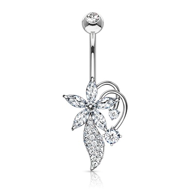 Bauchnabelpiercing mit Blume und Ranken