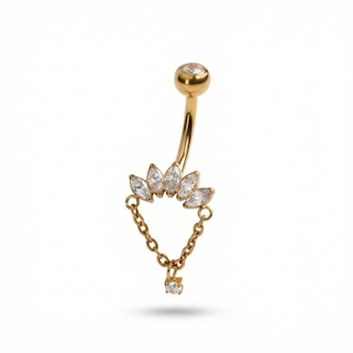 Titan-Bauchnabelring mit Marquise-Steinen und Kette