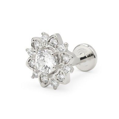 Labret mit steinbesetzter Lotusblume und Innengewinde