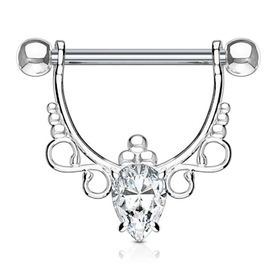 Brustwarzenschild mit Filigranarbeit und birnenförmigem Stein