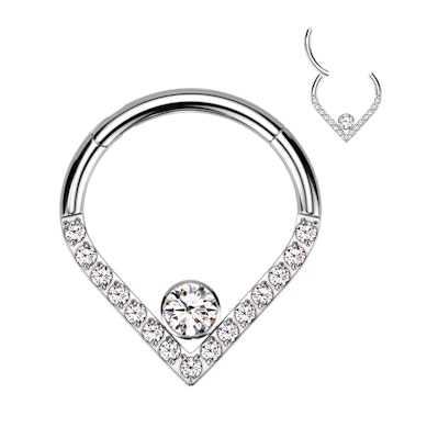 Eleganter Scharnierring aus Titan mit Steinen im Chevron-Design