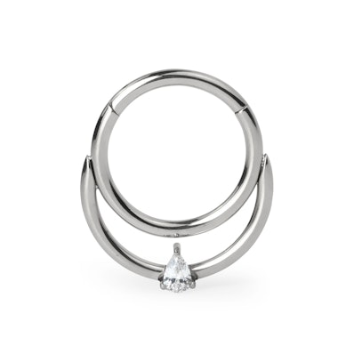 Titan Scharnierring mit Doppelring und einem tropfenförmigen Stein