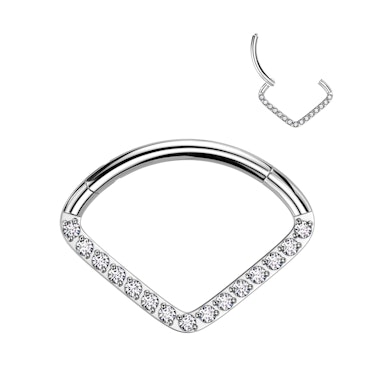 Steinbesetzter Titanring im Chevron-Design