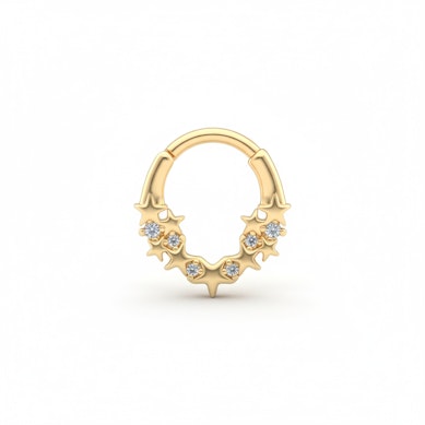 Nach vorne gerichteter Ring mit Sternen und Steinen