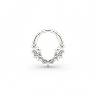 Nach vorne gerichteter Ring mit Sternen und Steinen