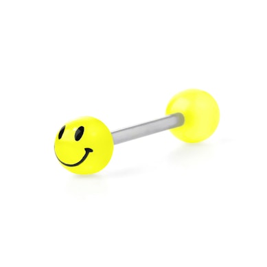 Selbstleuchtenes Zungenpiercing mit Smiley