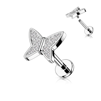 Labret mit steinbesetztem Schmetterling und Innengewinde