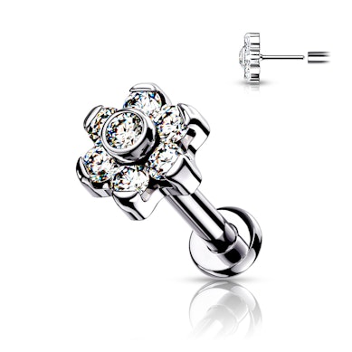 Push-in Titan Labret mit einer Blume aus Stein