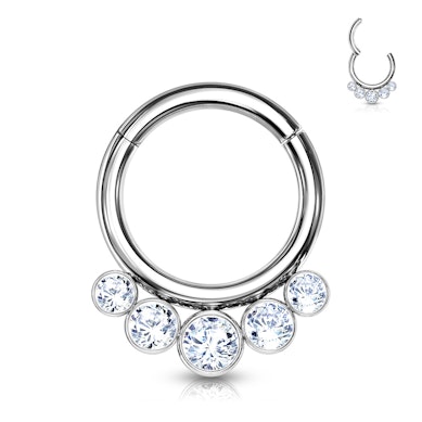 Titanring mit Scharnier und fünf Edelsteinen