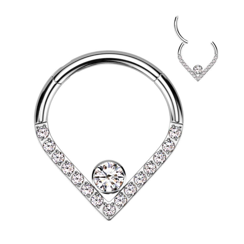 Eleganter Scharnierring aus Titan mit Steinen im Chevron-Design