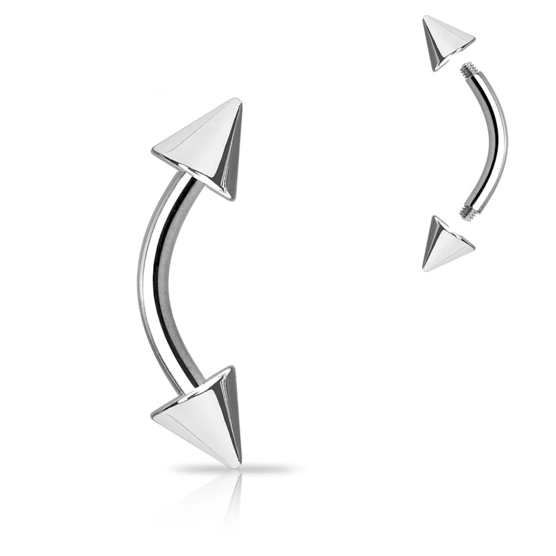 Gebogener Piercingstab mit Spikes
