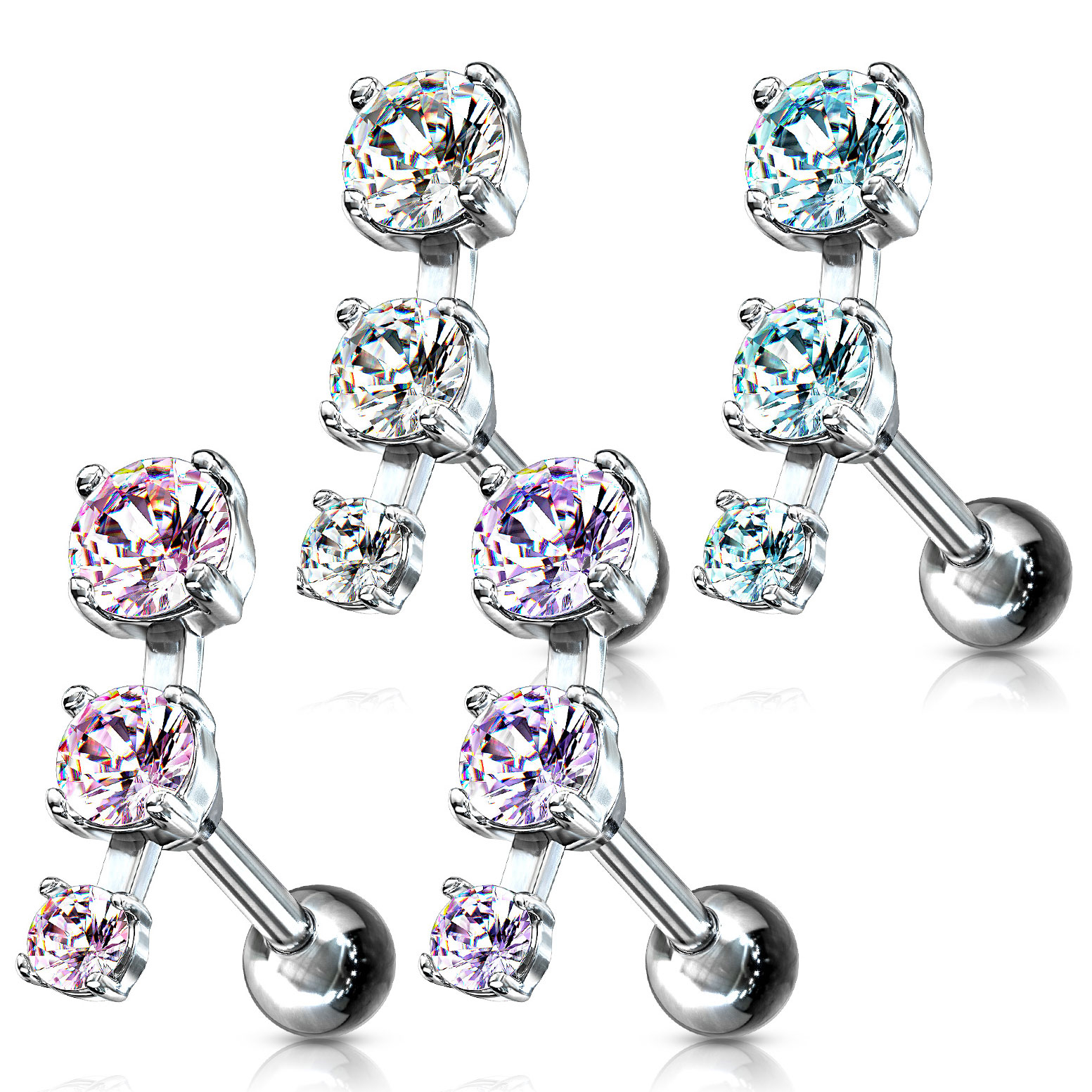 Ohrpiercing mit drei Steinen in einer Reihe