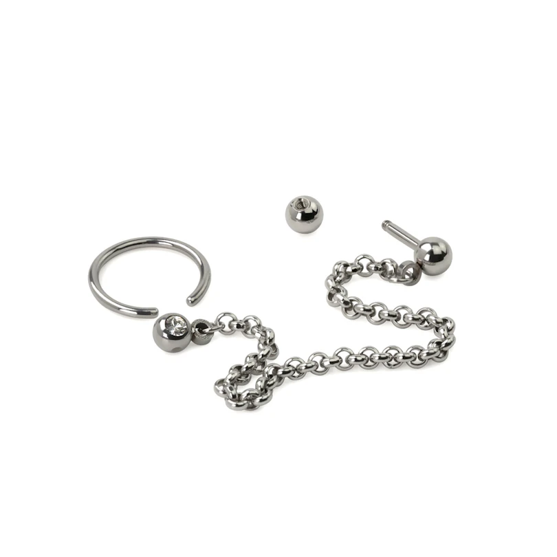 Ring und Stab für Tragus und Helix mit Kette