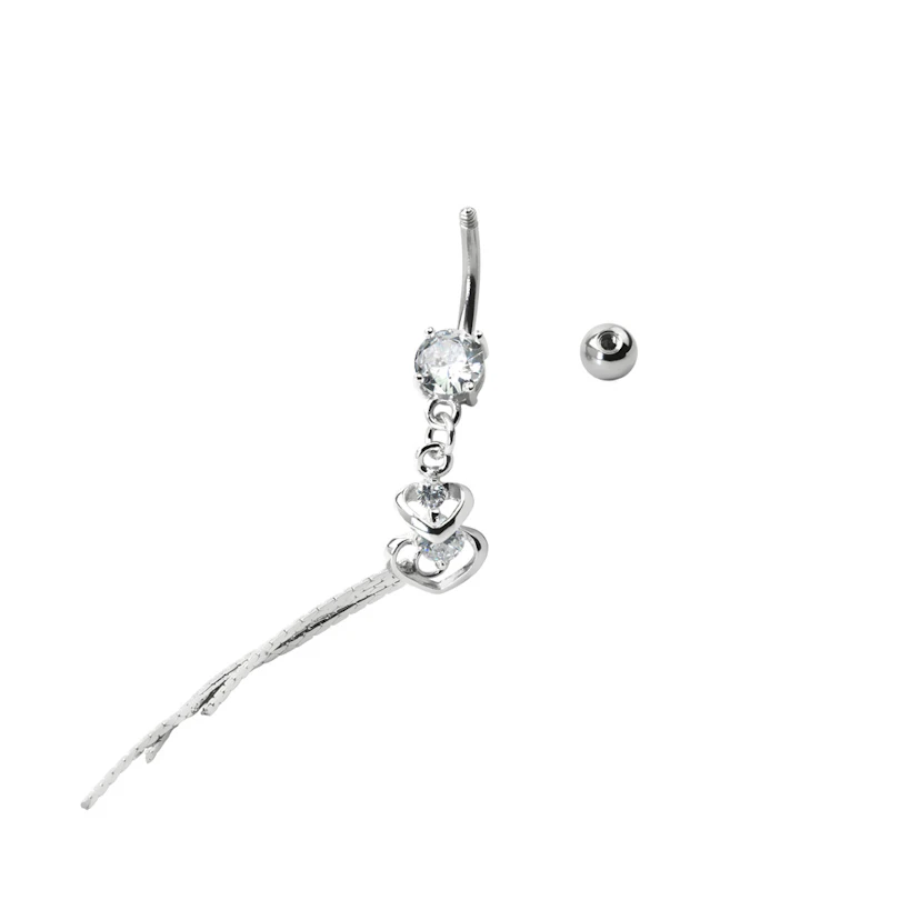 Bauchnabelpiercing mit doppelten Herzanhänger und Steinen