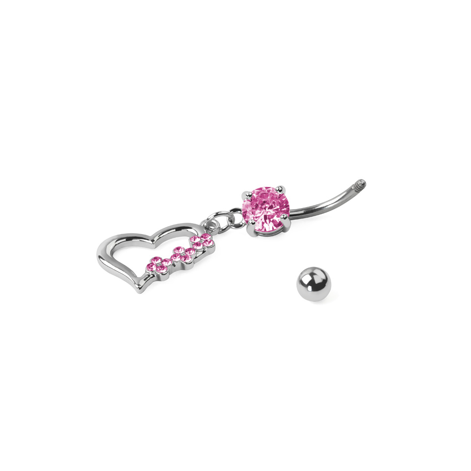 Bauchnabelpiercing aus Titan mit einem Herz und Steinen