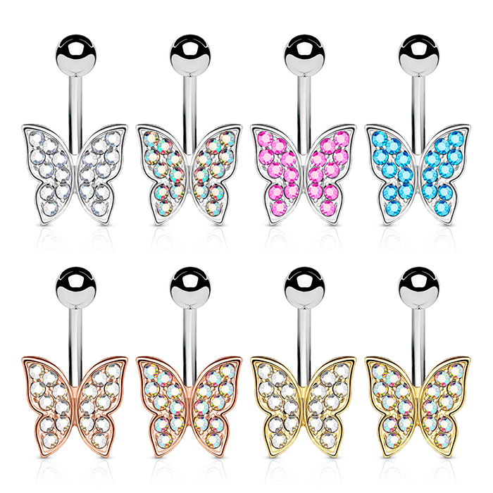 Bauchnabelpiercing mit steinbesetztem Schmetterling