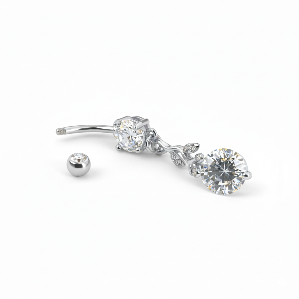 Bauchnabelpiercing mit verzweigten Anhänger und Steinen