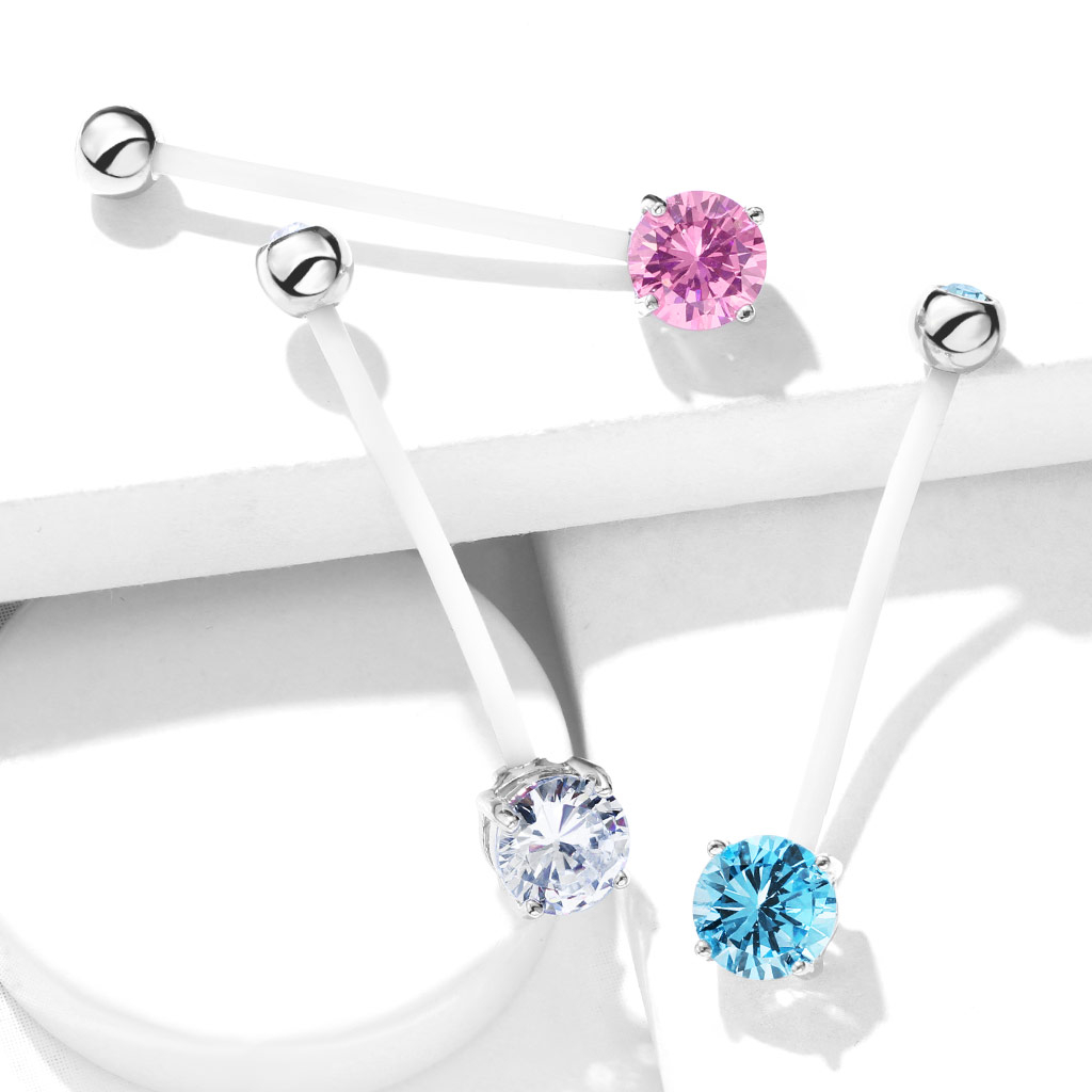 Bauchnabelpiercing für Schwangere mit zwei Steinen in mehreren Farben