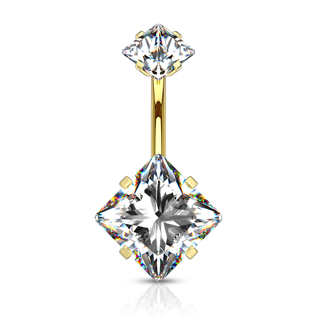 Bauchnabelpiercing mit quadratischen Steinen und Innengewinde
