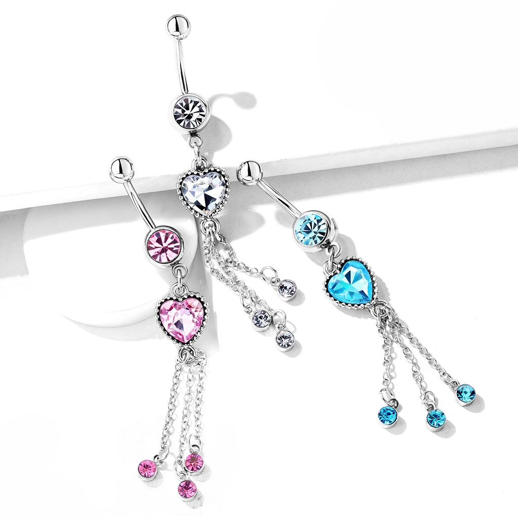 Bauchnabelpiercing mit Herzstein und Ketten