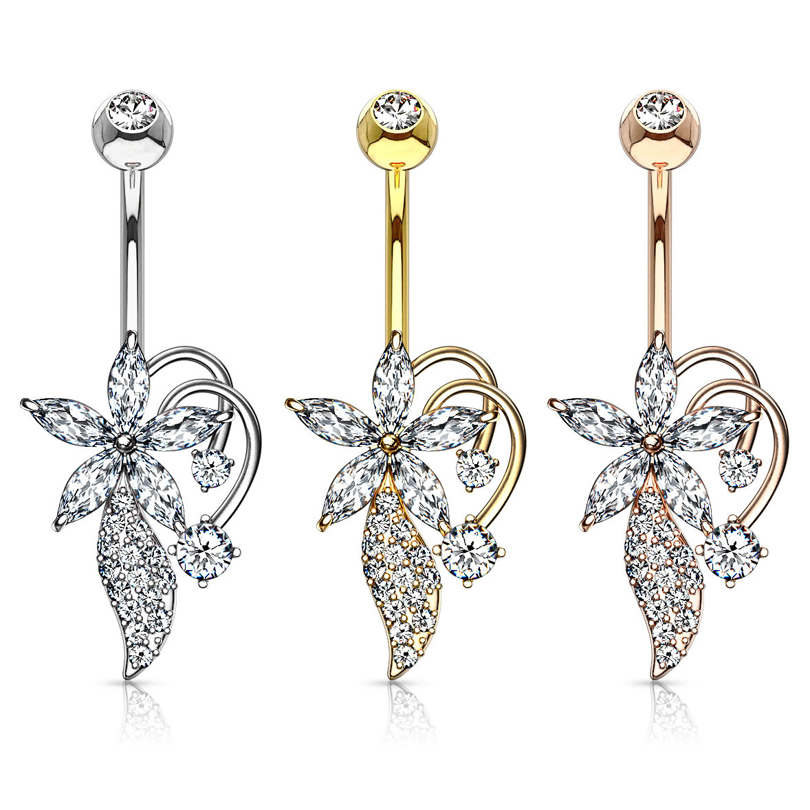 Bauchnabelpiercing mit Blume und Ranken