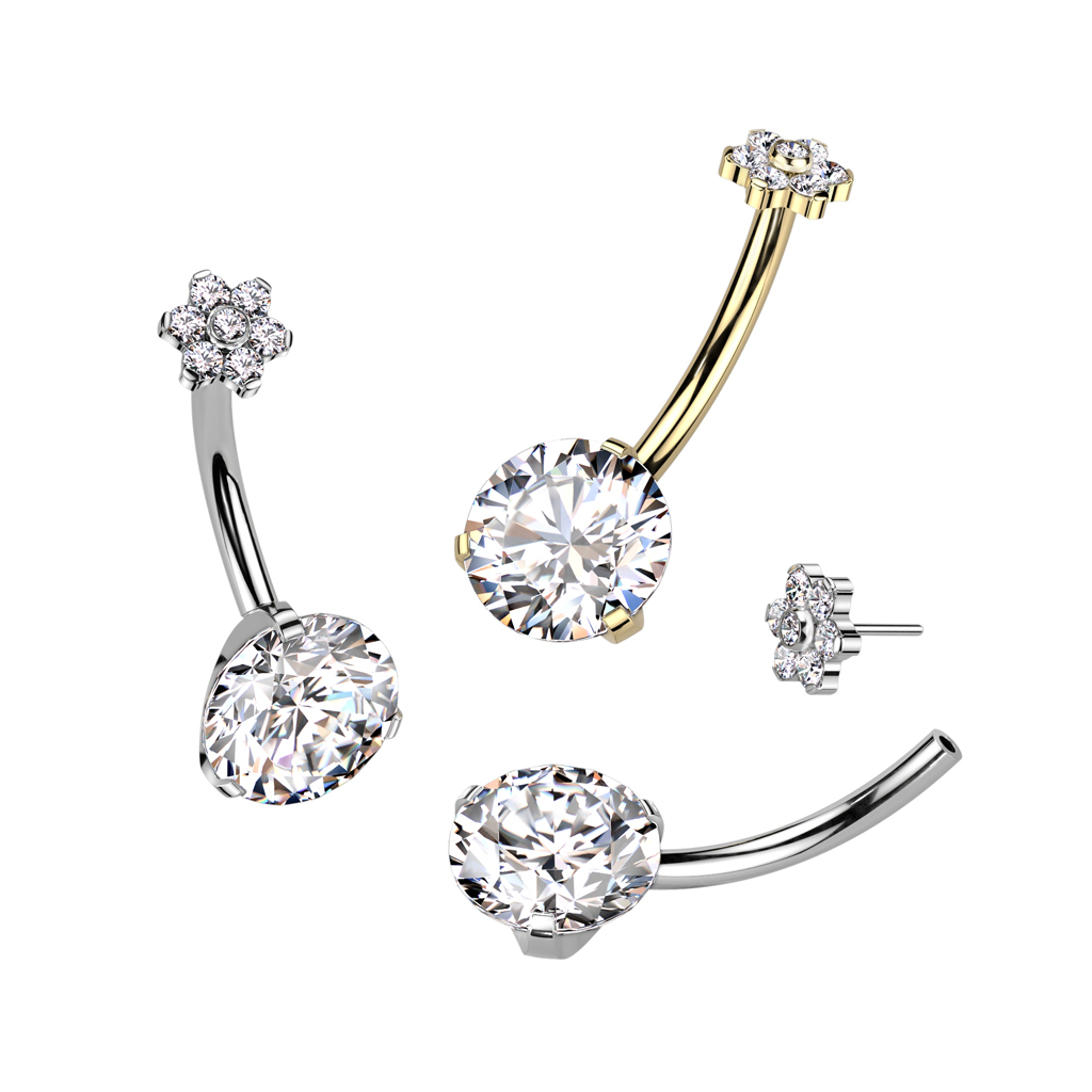 Bauchnabelring mit grossem Stein und hübschem Blumenaufsatz