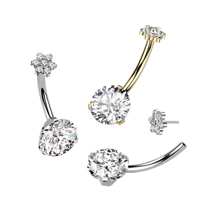 Bauchnabelring mit grossem Stein und hübschem Blumenaufsatz