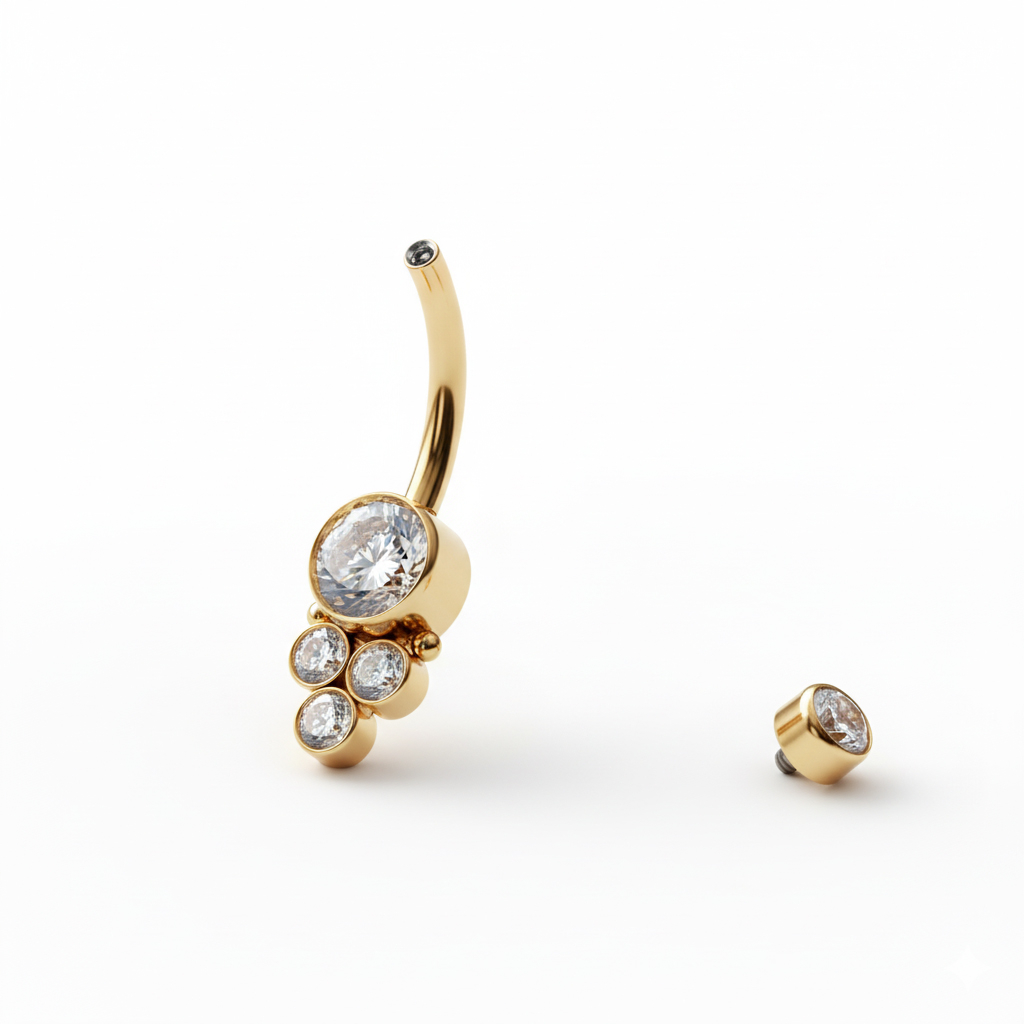 Titan-Bauchnabelring mit Innengewinde und Clustersteinen