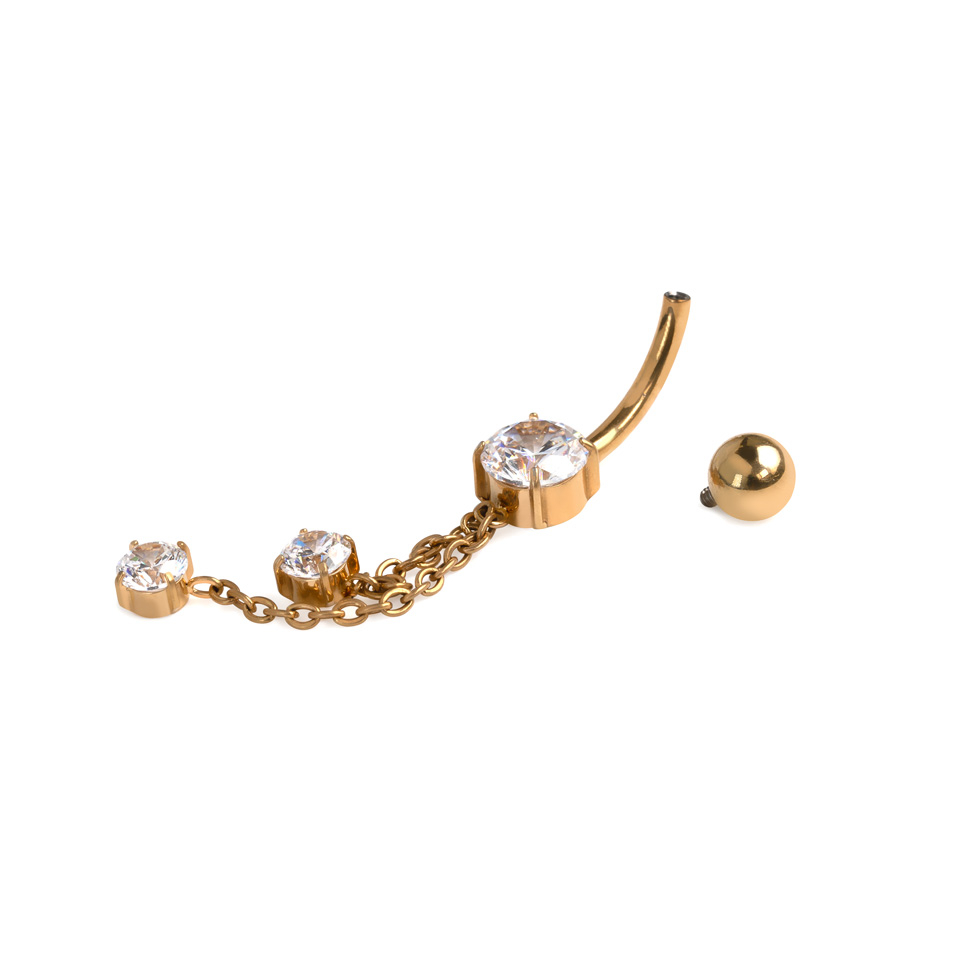 Titan-Bauchnabelring mit Ketten und Schmucksteinen