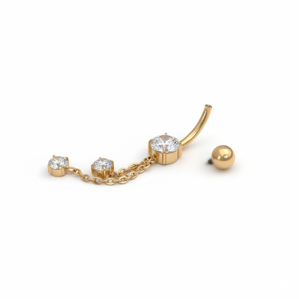 Titan-Bauchnabelring mit Ketten und Schmucksteinen