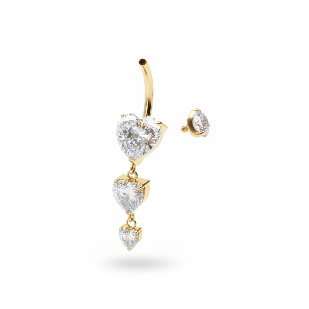 Titan-Bauchnabelpiercing mit drei Herzen