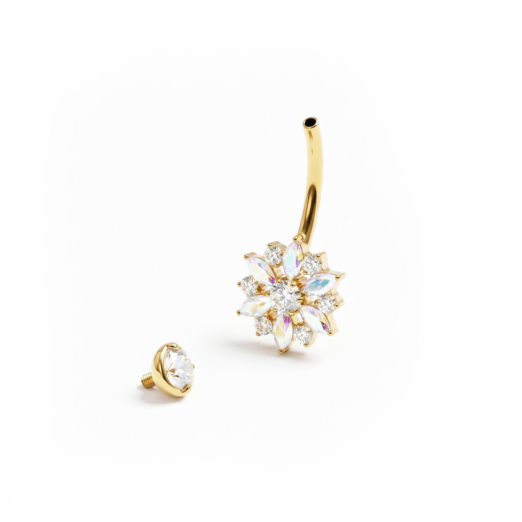 Titan-Bauchnabelpiercing mit Blume
