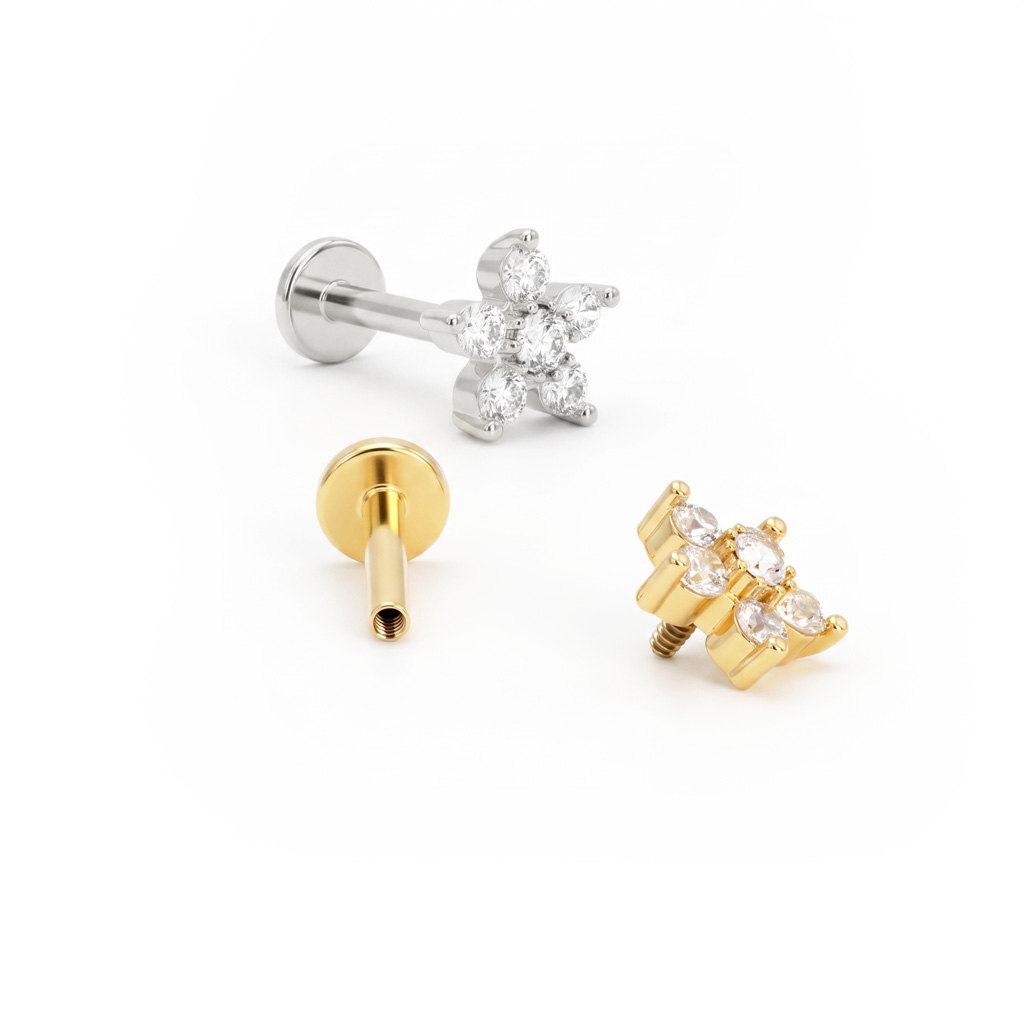 Labret mit Blume aus Steinen und Innengewinde