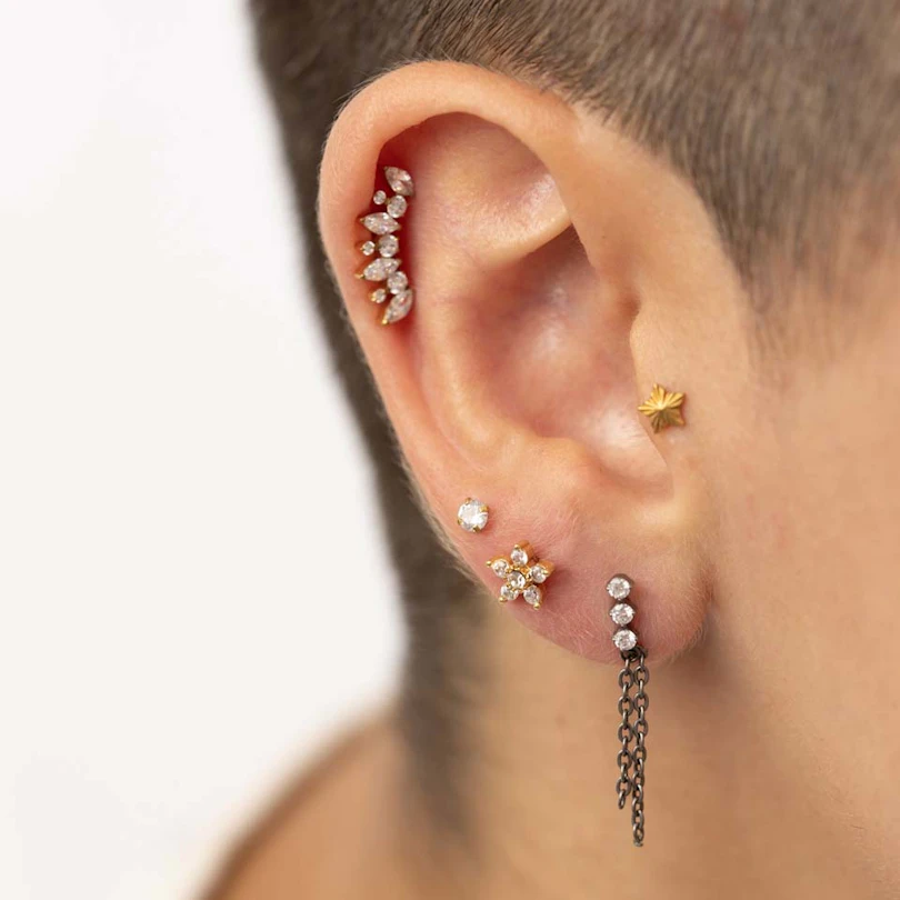 Labret mit Blume aus Steinen und Innengewinde